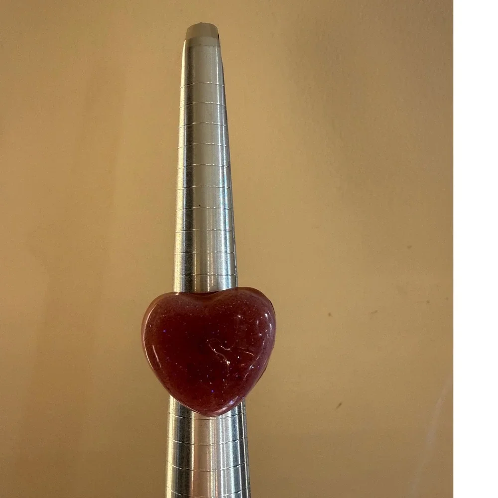 Heart Be Mine Resin Glitter Ring‎ Statement Ring  Silver Tone size 6